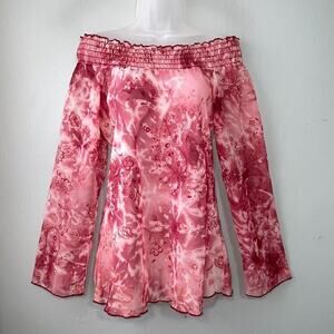 Vanity Size Medium Sheer Pink Floral Off Shoulder Top Boho Fairy Romantic Y2K